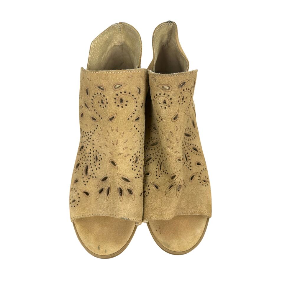 Coolway Nelia Cutout Women's Beige Suede Peep-Toe Booties Size 9 EU 40